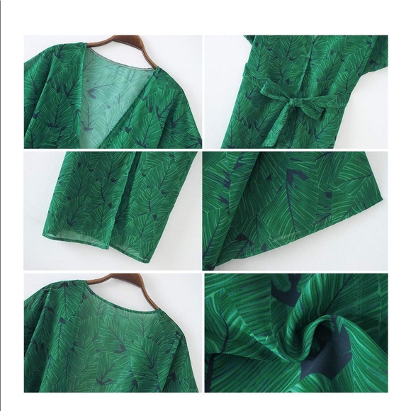 Boho chiffon Long wrap Green blue cover up top - Picture 4 of 4